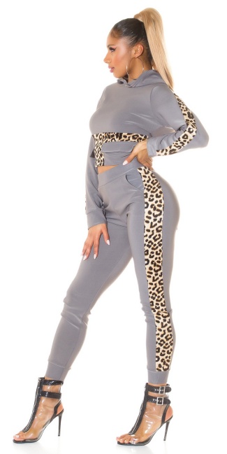 Trendy 2-piece loungewear set met luipaard print grijs